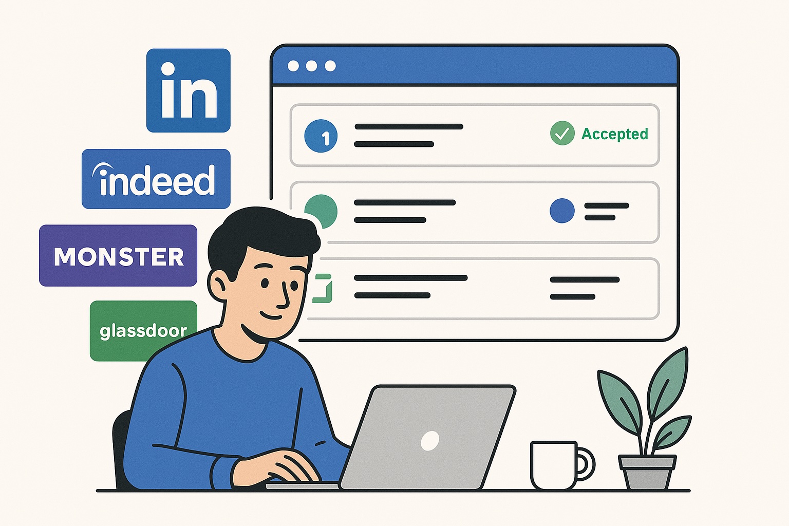Person managing job applications on a digital dashboard